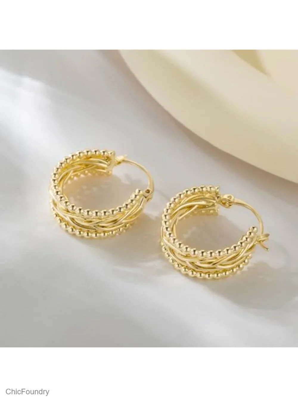 Textured Chunky 14k Gold Plated Hoop Earrings for Women